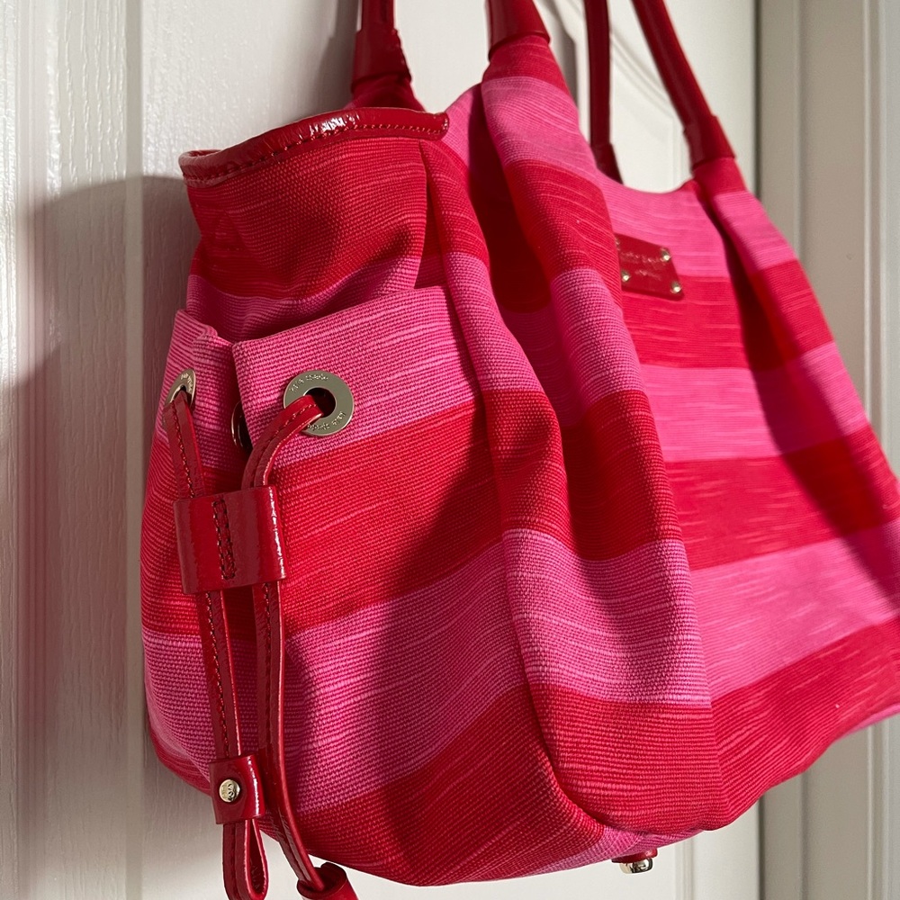New Kate Spade Red Pink Stripe Baby Diaper Maternity Bag - Picture 3 of 10
